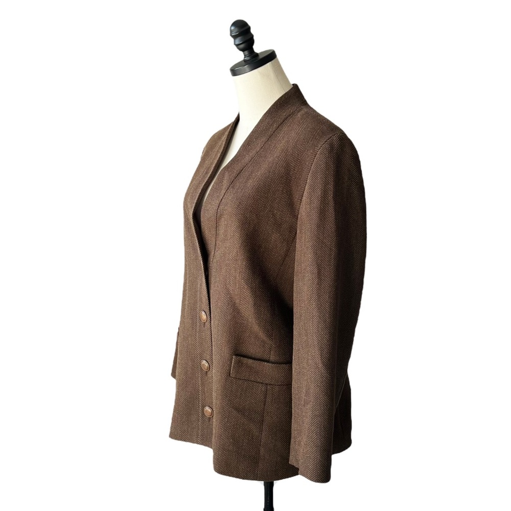 Maxmara Wool Herringbone Collarless Blazer | 12 Us - image 2